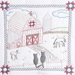 Stamped White Wall Or Lap Quilt 36inx36in barn