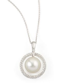 White South Sea Pearl & Diamond Halo Necklace, 0.72ct   Eli Jewels   White (2ct