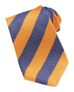 Mens Stripe Grenadine Tie, Navy/Orange   Kiton   Orange
