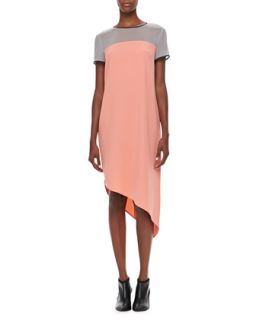 Womens Colorblock Short Sleeve Asymmetric Dress   DKNY   Sunset/Dusk/Ash