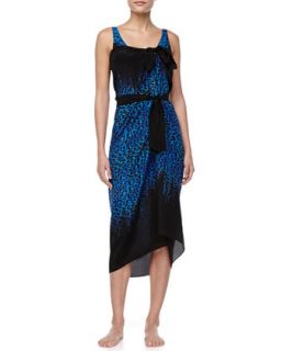 Womens Bangalore Belted Silk Pareo Coverup   Gottex   Black/Blue (ONE SIZE)