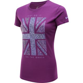 NIKE Womens Union Grass Short Sleeve Tennis T Shirt   Size Xl, Violet/grey