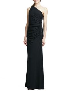 Womens One Shoulder Beaded Side Gown, Black   Laundry by Shelli Segal   Black