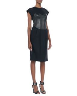 Womens Jersey Leather Bodice Dress   Michael Kors   Black (4)