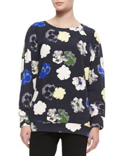 Womens Raglan Graphic & Pixel Floral Print Sweatshirt, Multicolor   DKNY  