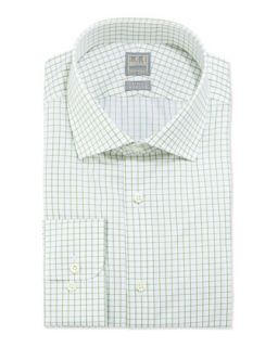 Mens Graph Check Dress Shirt, Green/White   Ike Behar   White (17 1/2 XL)