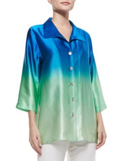 Womens Ombre Charmeuse Button Front Shirt   Caroline Rose   Green/Blue (X 