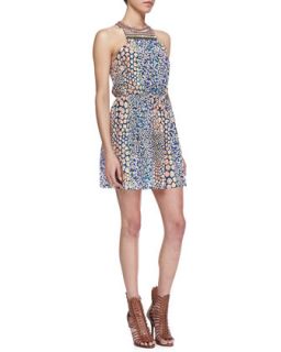 Womens Printed Embellished Neck Dress   Cusp by    Blue ptrn