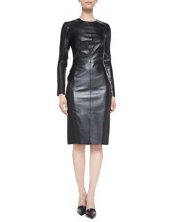 Womens Leather Dress with Embroidered Mesh Panels   Arzu Kaprol   Black (42/10)