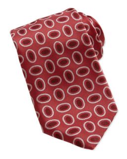 Mens Woven Oval Pattern Silk Tie, Red   Massimo Bizzocchi   Red