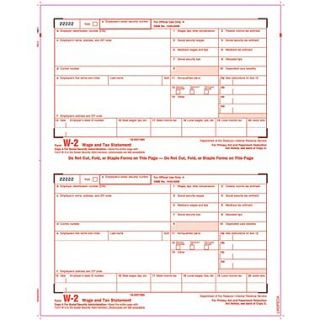 TOPS W 2 Tax Form, 1 Part, Copy A, White, 8 1/2 x 11, 2000 Sheets/Carton