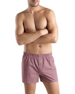 Mens Fancy Woven Check Boxer Shorts, Red   Hanro   Crdchk (LARGE)