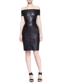 Womens Off Shoulder Leather Dress with Lace Insets   J. Mendel   Noir (8)