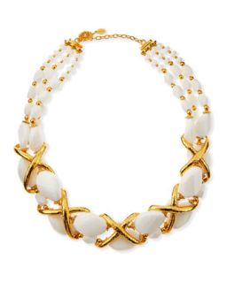 24k Gold Plate Braid & White Beaded Collar Necklace   Jose & Maria Barrera  
