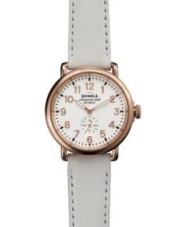The Runwell Rose Gold Watch with White Leather Strap, 41mm   Shinola   White