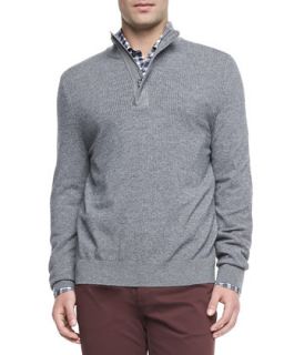 Mens Tricolor Quarter Zip Sweater   Ermenegildo Zegna   White/ lt grey/Ch (48)