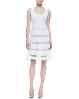 Womens Easy Sleeveless Sheer Stripe Skirt Dress, White   Tracy Reese   White