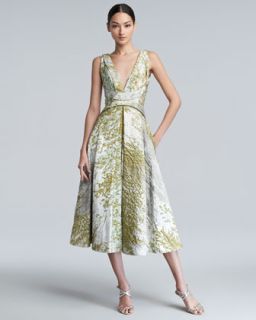 Womens Textured Taffeta Dress, Pearl/Waterlily   J. Mendel   Pearl/Water lily