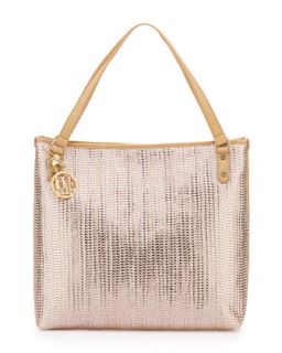 Borsa Metallic Woven PVC Tote Bag, Pink/Beige   Love Moschino