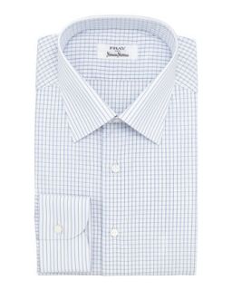 Mens Check Contrast Stripe Shirt, White/Blue   Fray   White (16 1/2L)