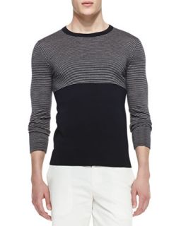 Mens Merino Striped & Solid Crewneck Sweater   Theory   Eclipse multi (SMALL)