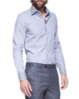 Mens Contrast Detail Striped Poplin Shirt   Etro   Grey/Blue (44/17.5)