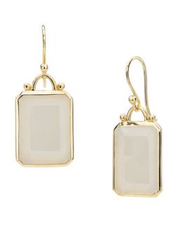 Deco 18k Gold Emerald Cut Moonstone Earrings   Elizabeth Showers   White (18k )