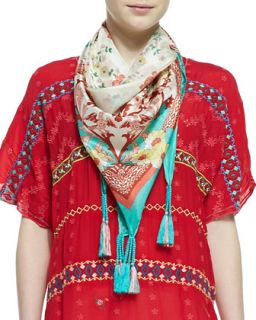 Embroidered & Printed Silk Georgette Scarf   Johnny Was Collection   Multi red