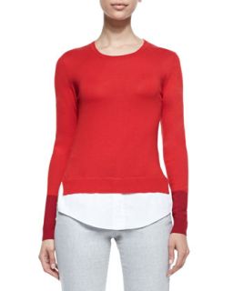 Womens Wool Layered Tail Crewneck Sweater   Altuzarra   Red (MEDIUM)