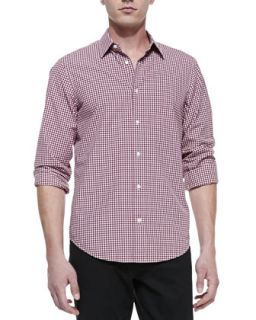 Mens Long Sleeve Gingham Shirt, Red   Vince   Red (LARGE)