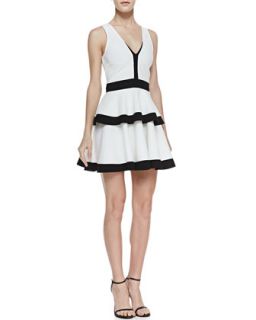 Womens Quinn Contrast Tiered Fit And Flare Dress, White/Black   Torn   White