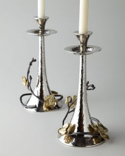 Two Gold Orchid Taper Candleholders   Michael Aram   Gold