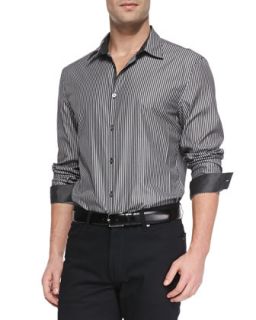 Mens Striped Button Down Shirt, Black   Star USA   Black (LARGE)