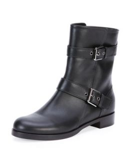 Leather Double Buckle Ankle Boot, Black   Gianvito Rossi   Black (38.0B/8.0B)