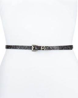 13mm Glittered Logo Belt, Black/Silver   MICHAEL Michael Kors   Black (MEDIUM)