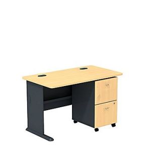 Bush Cubix 48W Desk w/ 2 Dwr Mobile Ped (F/F)   Euro Beech/Slate Gray