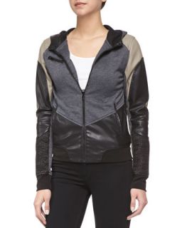Womens Faux Leather Combo Zip Jacket   Blank   Multi (XS)