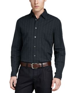 Mens Slim Fit Check Long Sleeve Shirt, Blue/Green   John Varvatos Star USA  