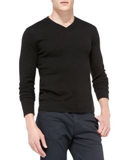 Mens Leiman V Neck Cashcotton Sweater, Black   Theory   Black (SMALL)