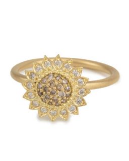 Small Sunflower Ring with Cognac and White Diamonds, Size 7   Jamie Wolf  