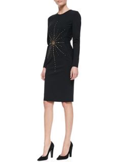 Womens Long Sleeve Studded Jersey Sheath Dress   Tamara Mellon   Black (0)