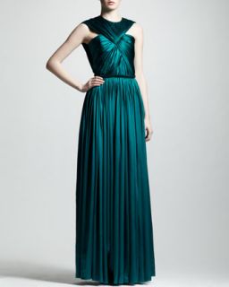 Womens Ruched Silk Gown   Lanvin   Green (40/8)