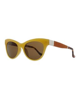 Row 36 Acetate Cat Eye Leather Arm Sunglasses, Gold   THE ROW   Gold