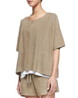 Womens Oversize Suede Tee   Vince   Concrete (SMALL)