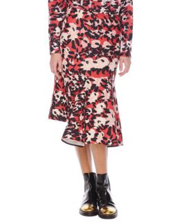 Womens Abstract Floral Print Skirt with Side Godet   Marni   Raspberry (40/4)