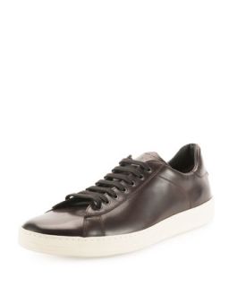 Mens Russel Calf Leather Low Top Sneaker, Chocolate   Tom Ford   Chocolate (10.
