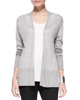 Womens Linen Long Open Cardigan, Pewter, Petite   Eileen Fisher   Pewter (PM