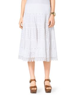 Womens Tiered Cotton Eyelet Skirt   MICHAEL Michael Kors   White (SMALL)