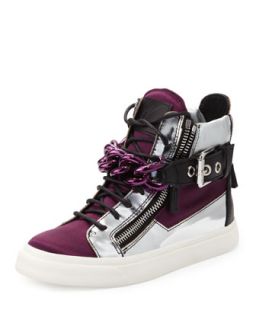 Chain & Zipper Hi Top Sneaker, Purple   Giuseppe Zanotti   Purple (39.0B/9.0B)