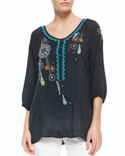 Womens Dandelion Embroidered Blouse   Johnny Was Collection   Graphite (X 